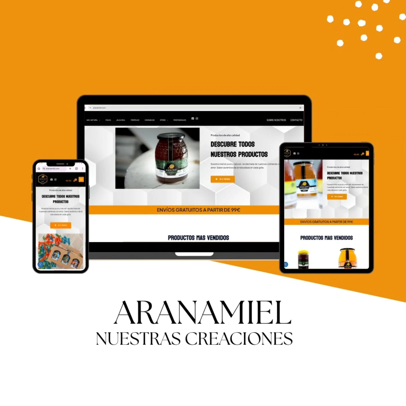 Diseño y desarrollo web realizado para Araña Miel por Granada Informática